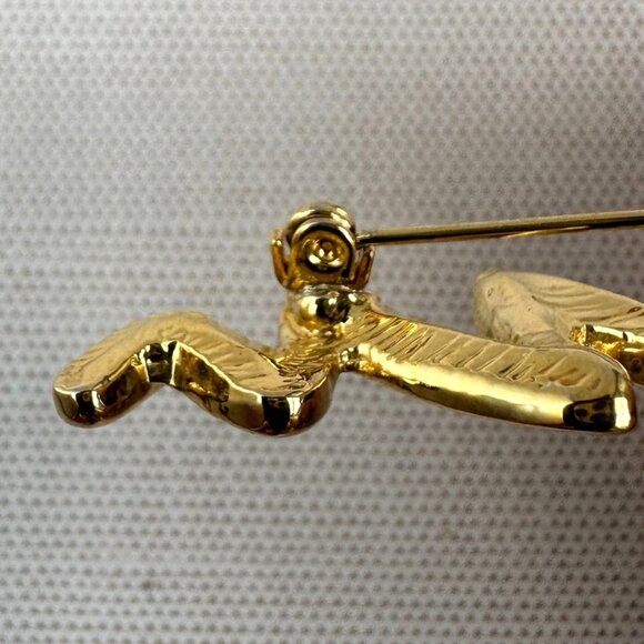 Vintage Gold Tone Ribbon Christmas Tree Pin With Rhinestone Accents - Picture 5 of 7